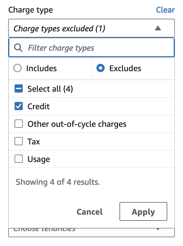 Exclude credits from charge types