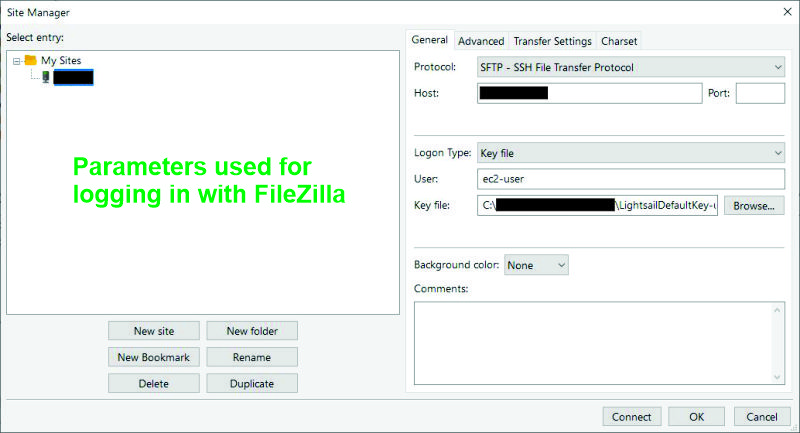 FileZilla Site Manager