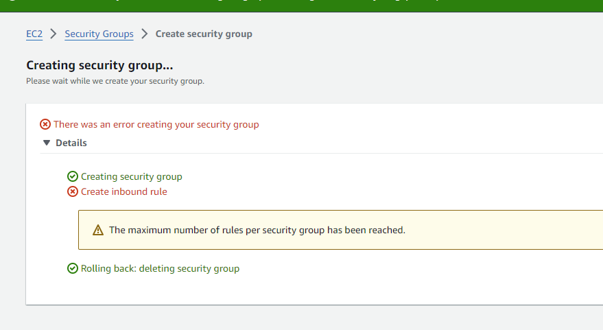 Failed to create security group