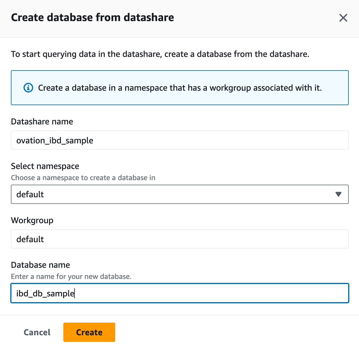 Create database from datashare