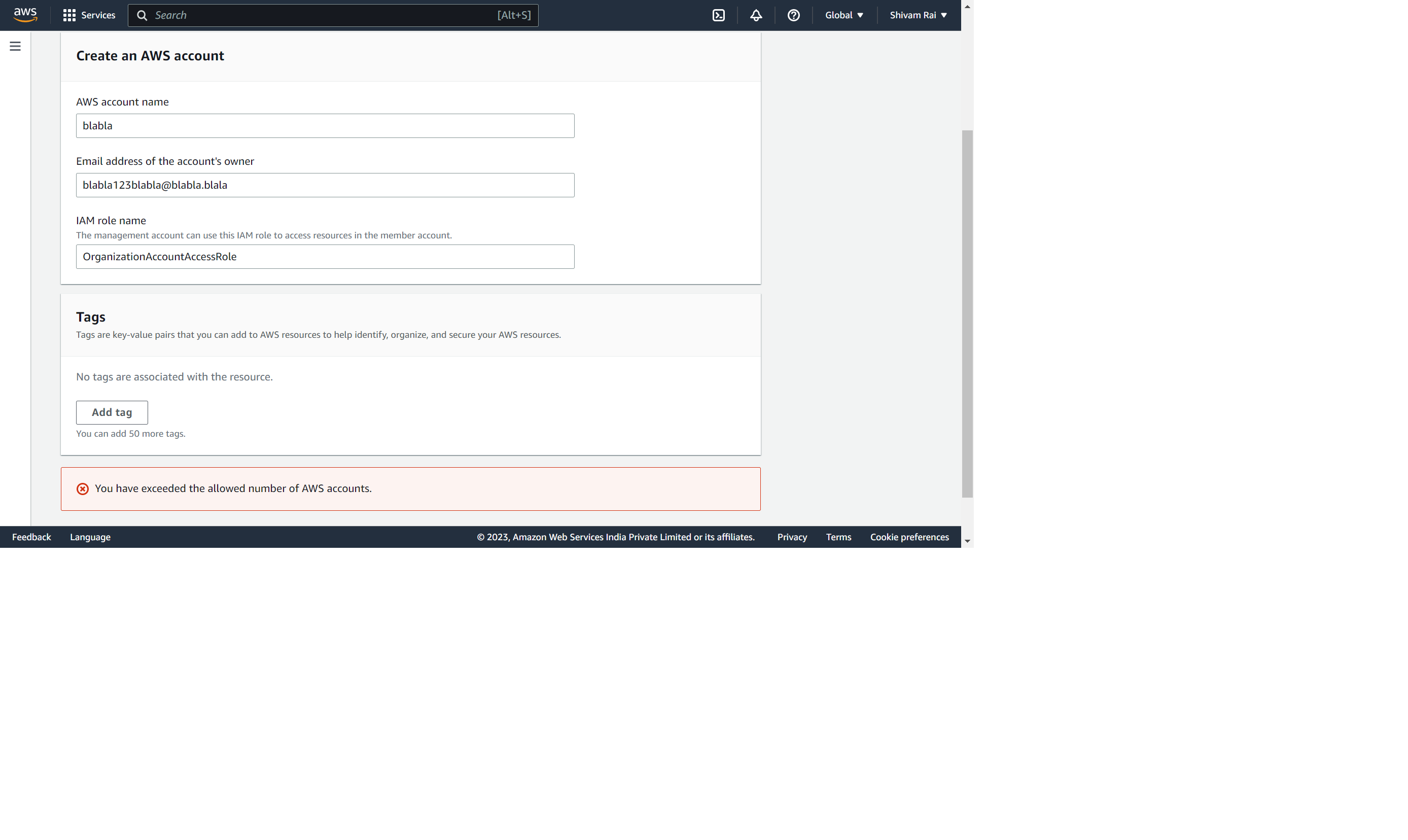 AWS Organization screenshot