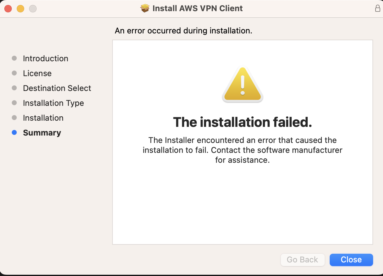AWS VPN Client Installation Fail