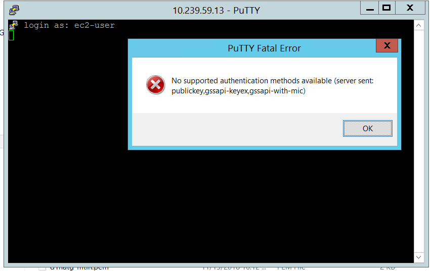 putty login error