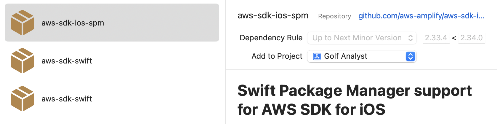 AWS package dependencies