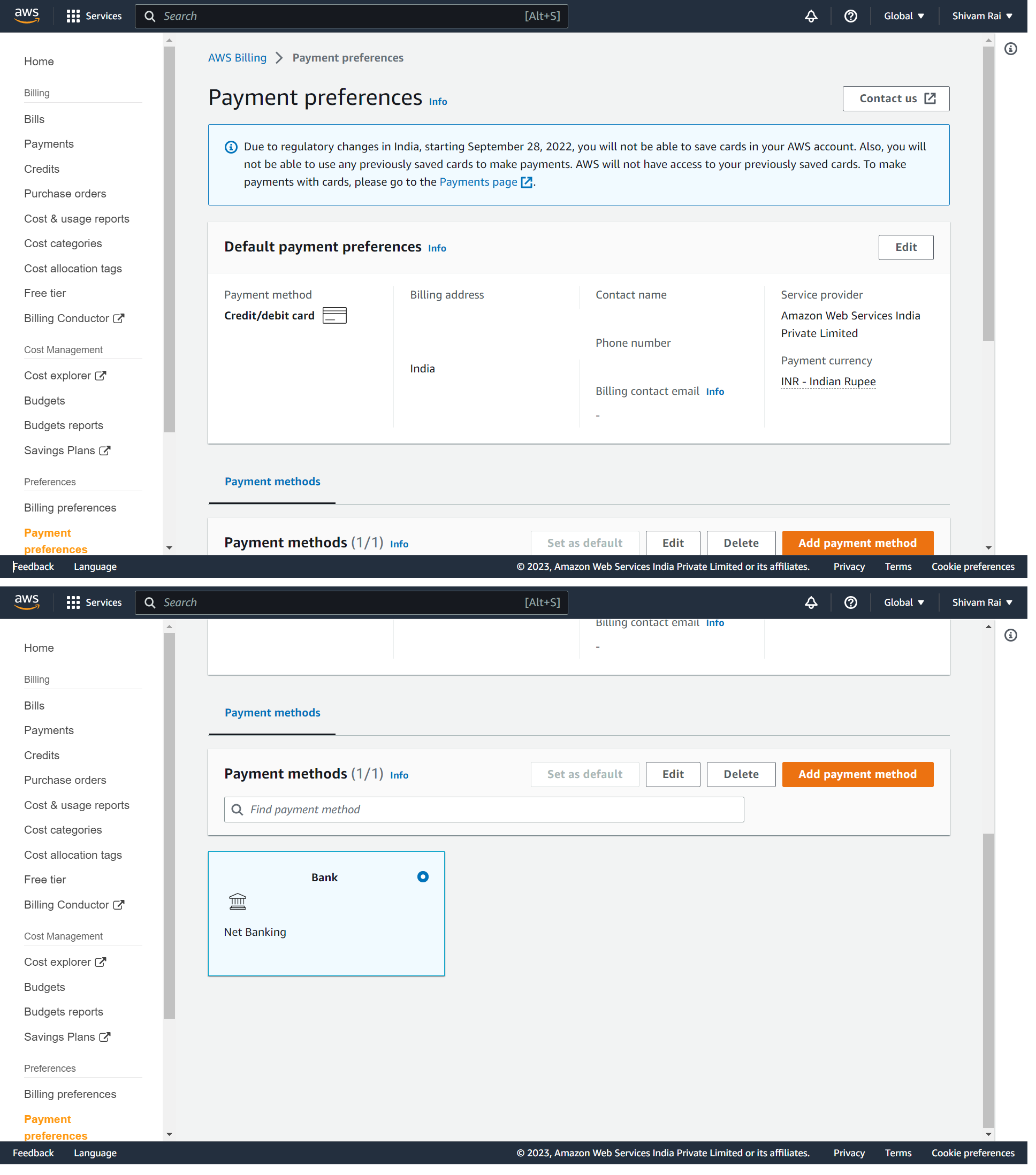 Payment Preferences Tab