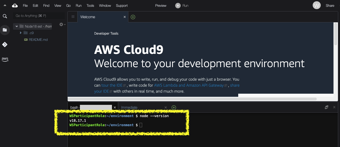 Cloud9 on Amazon Linux 2 with NodeJS version 18