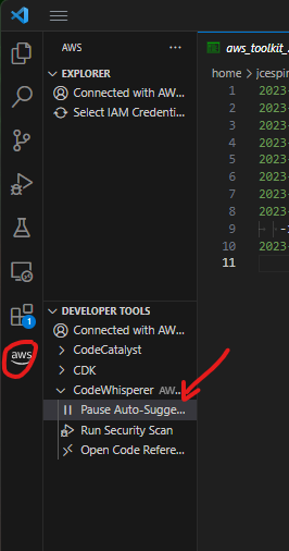 Screenshot of VS Code window and where to click