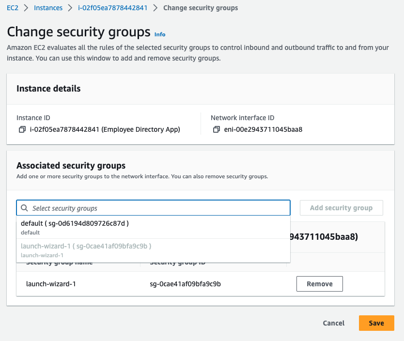 Change Security Group Options