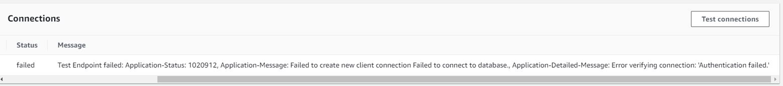 Test connection error using AWS secrets manager: