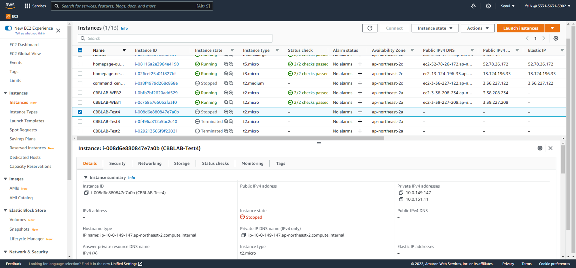 Stopped Instance - EC2 Dashboard