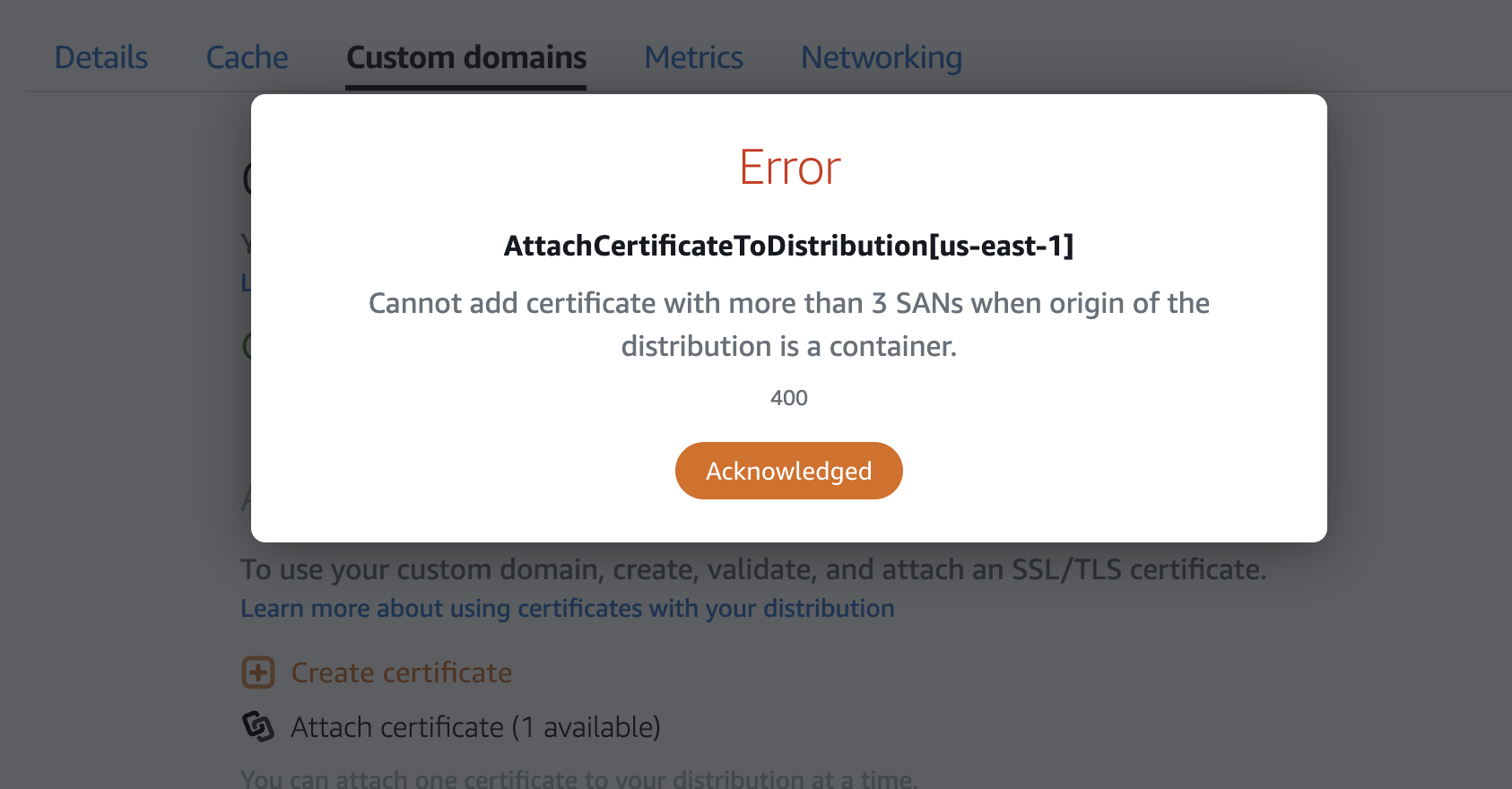 Lightsail certificate error